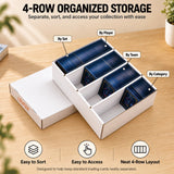 LOVFEN card storage box with four separated rows of sorted trading cards