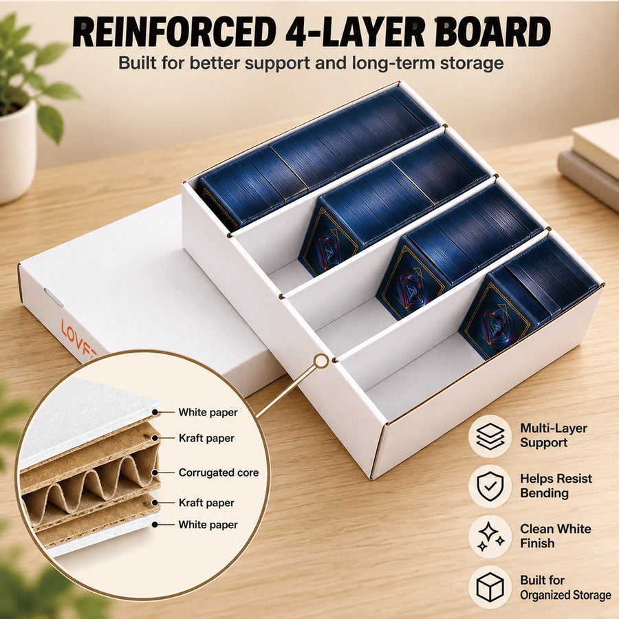LOVFEN card storage box reinforced four-layer board with secure interlocking tabs