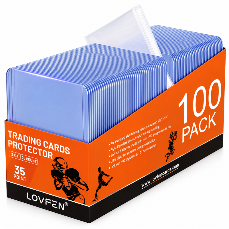 LOVFEN 35pt toploaders and penny sleeves, 100 sets, with original orange retail packaging