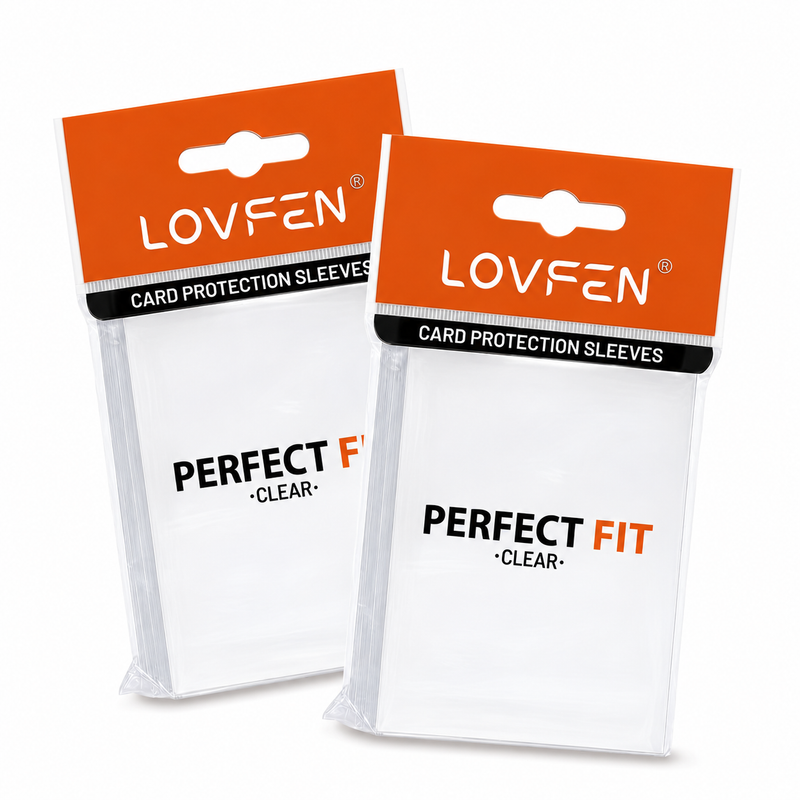 LOVFEN clear soft card sleeves, 600 sleeves, in orange-header retail packs