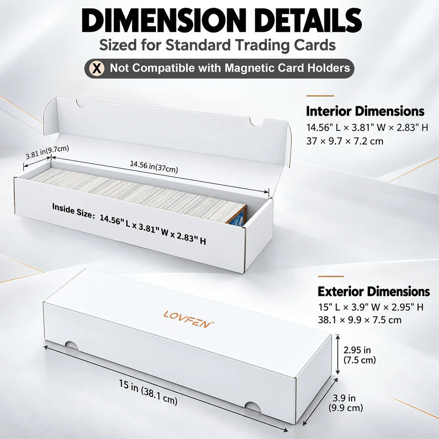 LOVFEN single-row card storage box dimensions with 14.56 inch interior and 15 inch exterior