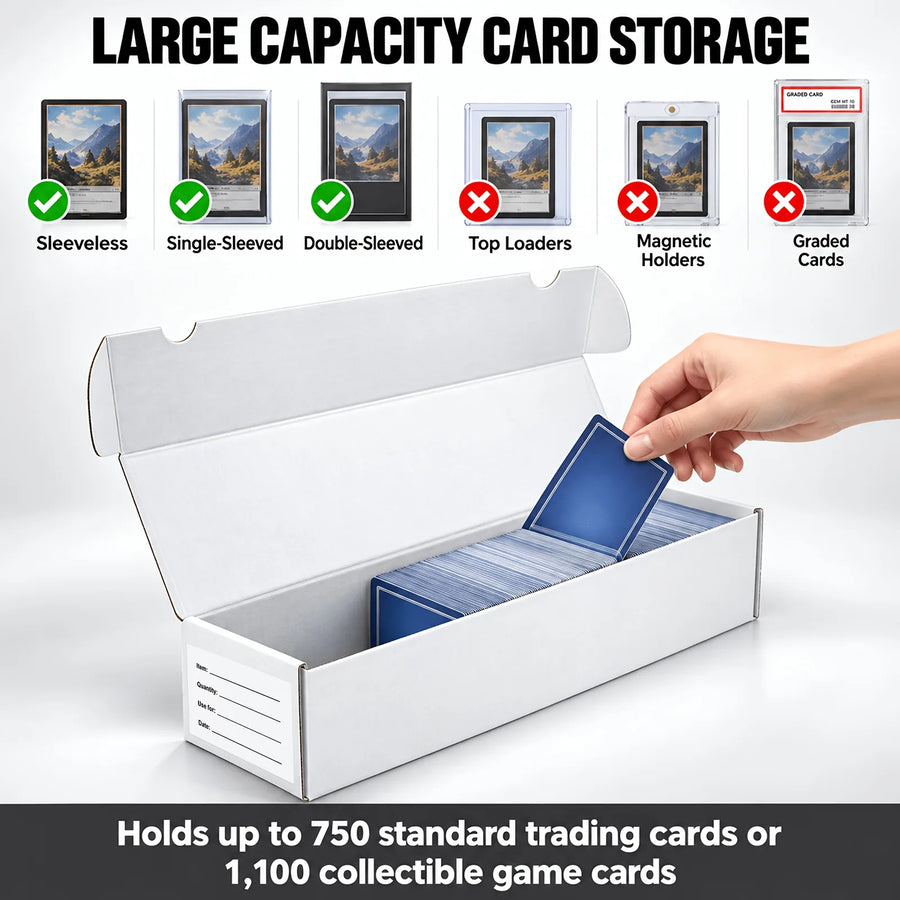 LOVFEN single-row card box fits sleeveless and sleeved cards but not toploaders or magnetic holders